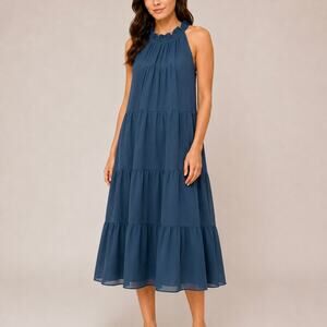 Kirundo Blue Tiered Halter Midi Dress Size Small
